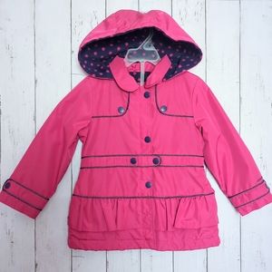 London Fog Hooded Fleece Lined Jacket Girl 4T Ruffled Layered Peplum Coat Pink